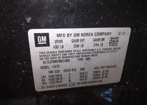 2022 Chevrolet Trax Awd Lt z USA, uszkodzony, nr VIN KL7CJPSMXNB514904